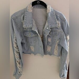 Women’s Cropped Light Distressed Denim Jacket